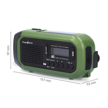 DAB+/FM-radio met handopwinding, zonnepaneel en LED-zaklamp 5V/2500 mAh groen/zwart