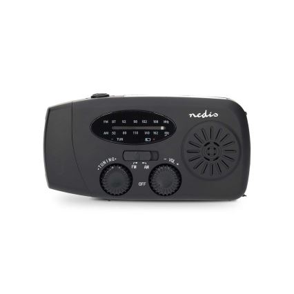 Opwindbare AM/FM-radio met zonnepaneel en LED-zaklamp, 2000 mAh oplaadbare accu