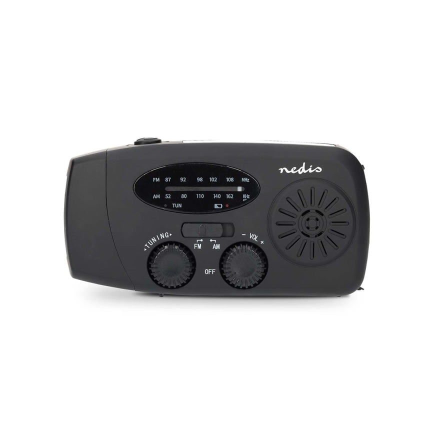 Opwindbare AM/FM-radio met zonnepaneel en LED-zaklamp, 2000 mAh oplaadbare accu