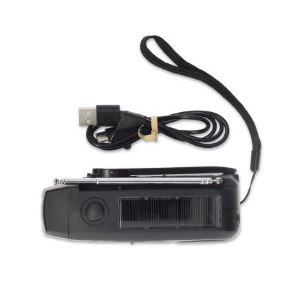 Opwindbare AM/FM-radio met zonnepaneel en LED-zaklamp, 2000 mAh oplaadbare accu
