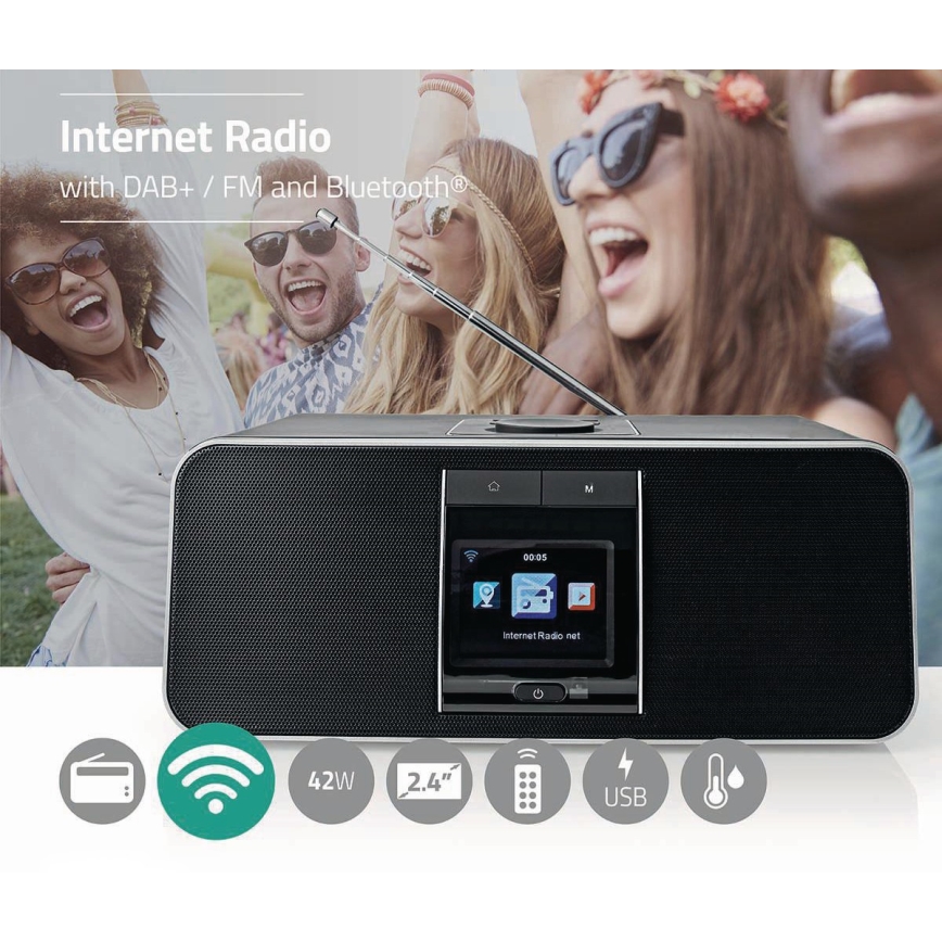 Nedis RDIN5005BK- Multifunctionele internetradio 42W / 230V Wi-Fi Bluetooth USB + RC