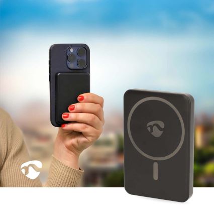 Magnetische 2-in-1 Powerbank met MagSafe draadloos opladen 5000 mAh zwart