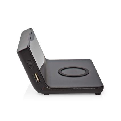 Wekker met LCD scherm en draadloze oplader 15W/230V + 1xCR2032 zwart