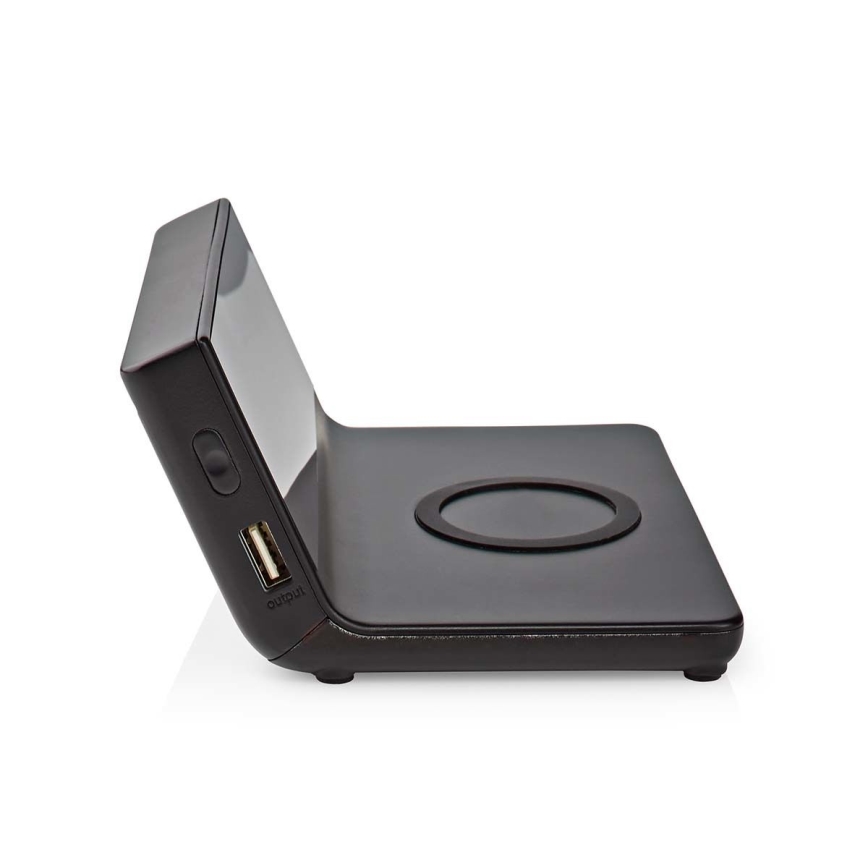 Wekker met LCD scherm en draadloze oplader 15W/230V + 1xCR2032 zwart