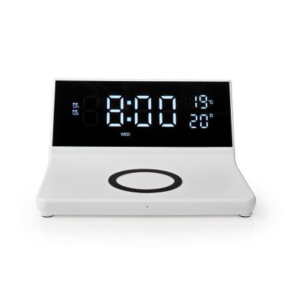 Wekker met LCD-display en draadloze oplader 15W/5V + 1xCR2032 wit