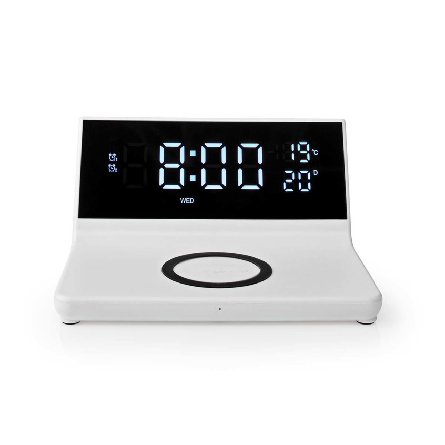 Wekker met LCD-display en draadloze oplader 15W/5V + 1xCR2032 wit