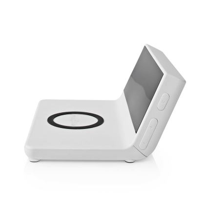 Wekker met LCD-display en draadloze oplader 15W/5V + 1xCR2032 wit