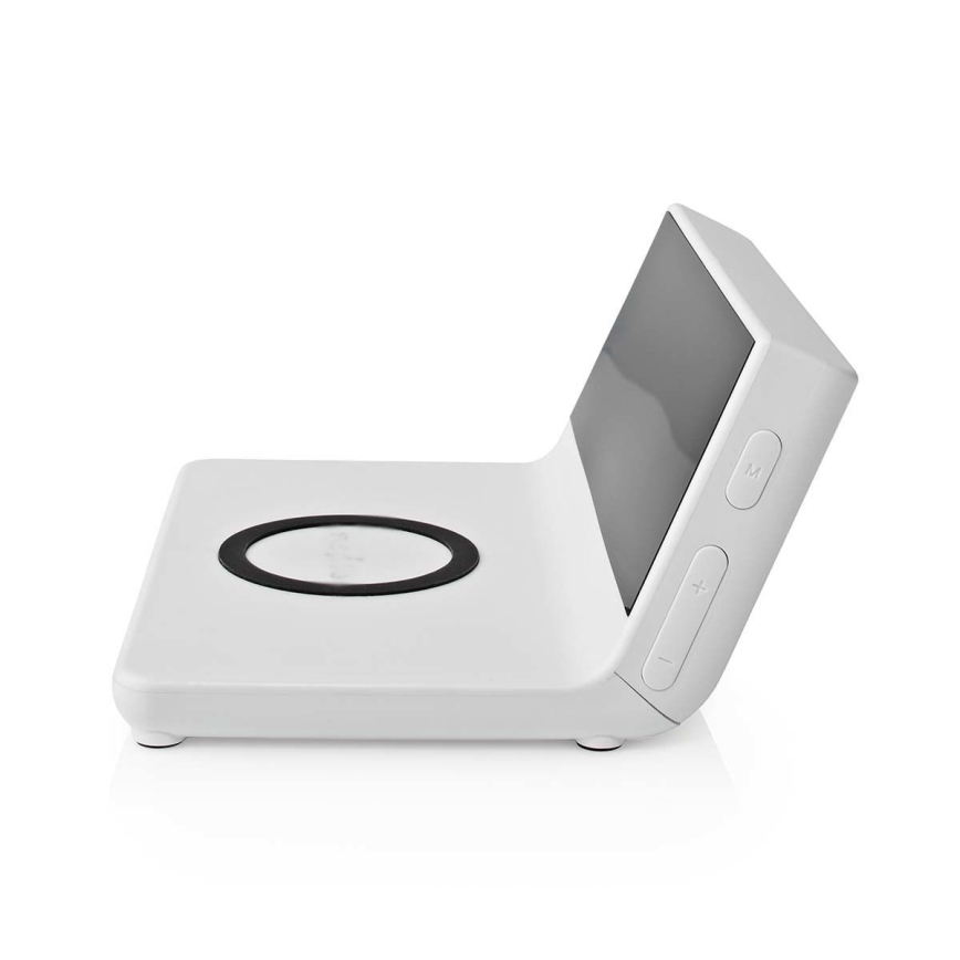 Wekker met LCD-display en draadloze oplader 15W/5V + 1xCR2032 wit
