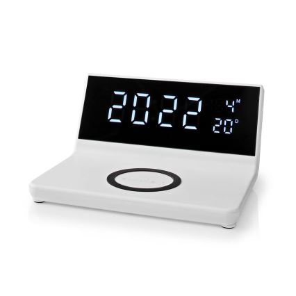Wekker met LCD-display en draadloze oplader 15W/5V + 1xCR2032 wit
