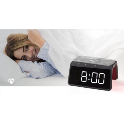 Wekker met LCD scherm en draadloze oplader 15W/230V 1x CR2032 zwart