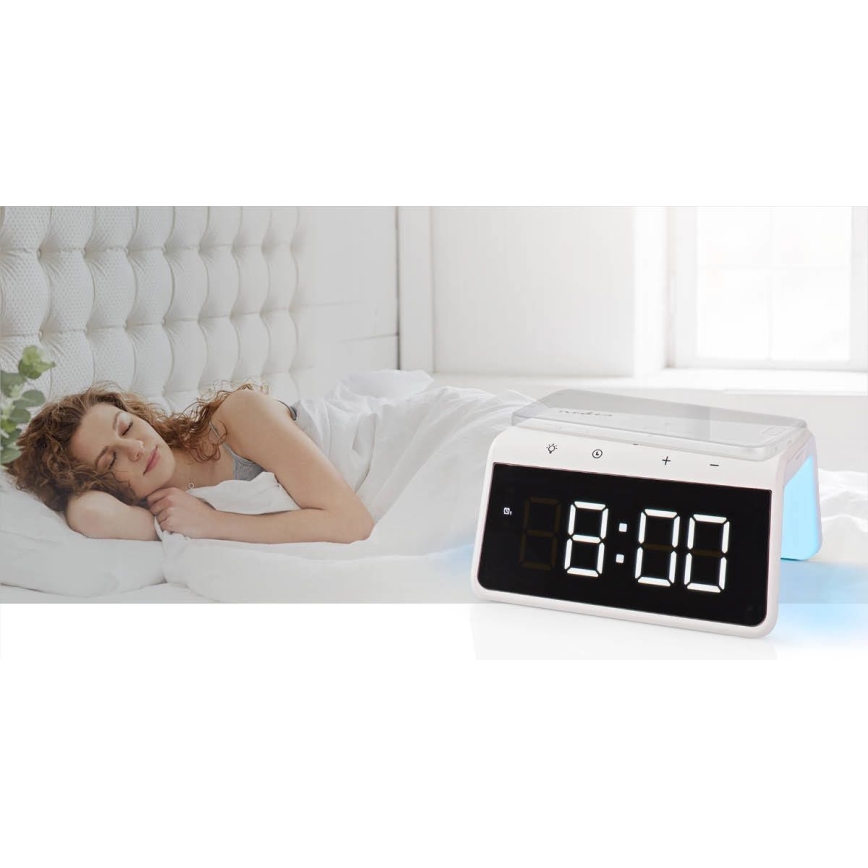 Wekker met LCD scherm en draadloze oplader 15W/230V 1x CR2032 wit