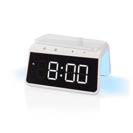 Wekker met LCD scherm en draadloze oplader 15W/230V 1x CR2032 wit