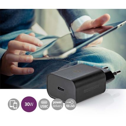 Oplaad Adapter USB-C Stroom Voorziening 30W/230V zwart