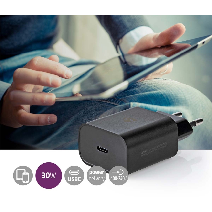 Oplaad Adapter USB-C Stroom Voorziening 30W/230V zwart