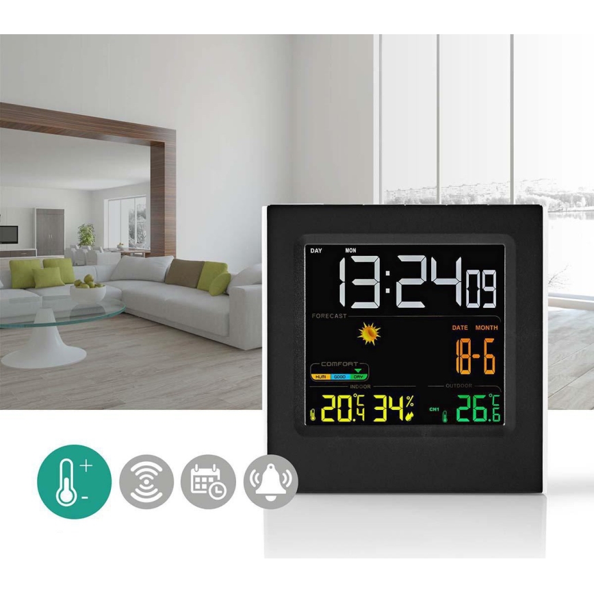 Weerstation met kleuren LCD-scherm 230V/3xAAA + 2xAA zwart