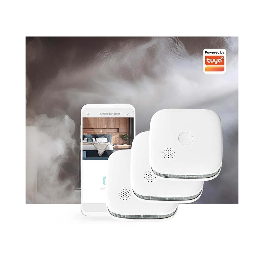 SET 3x Rookmelder SmartLife 3V/1xCR123A Wi-Fi Tuya