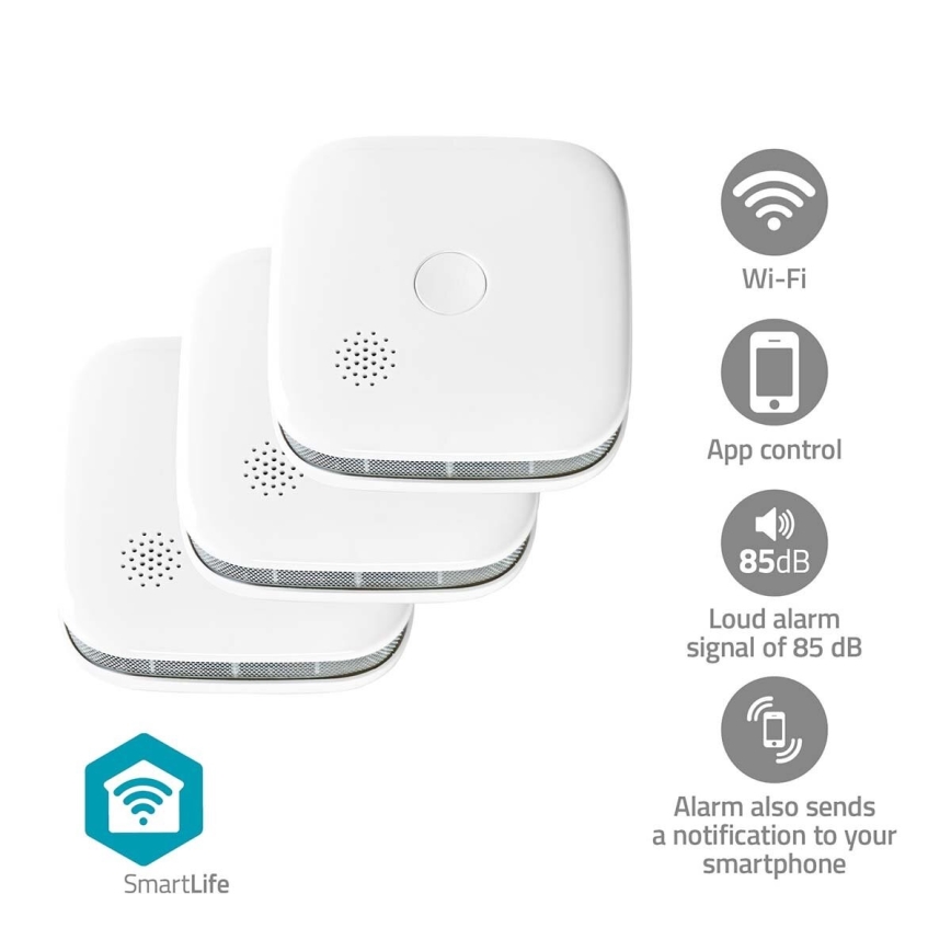 SET 3x Rookmelder SmartLife 3V/1xCR123A Wi-Fi Tuya