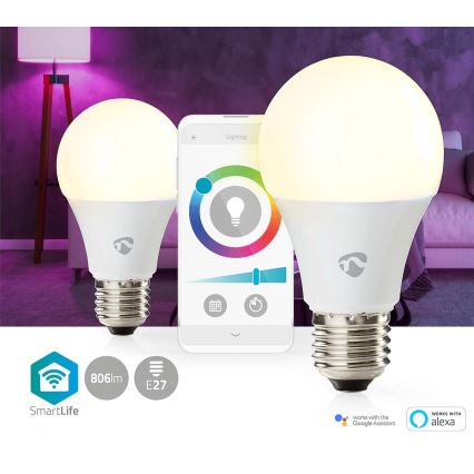 SET 2x Dimbare LED RGBW Lamp E27/9W Wi-Fi 2700-6500K