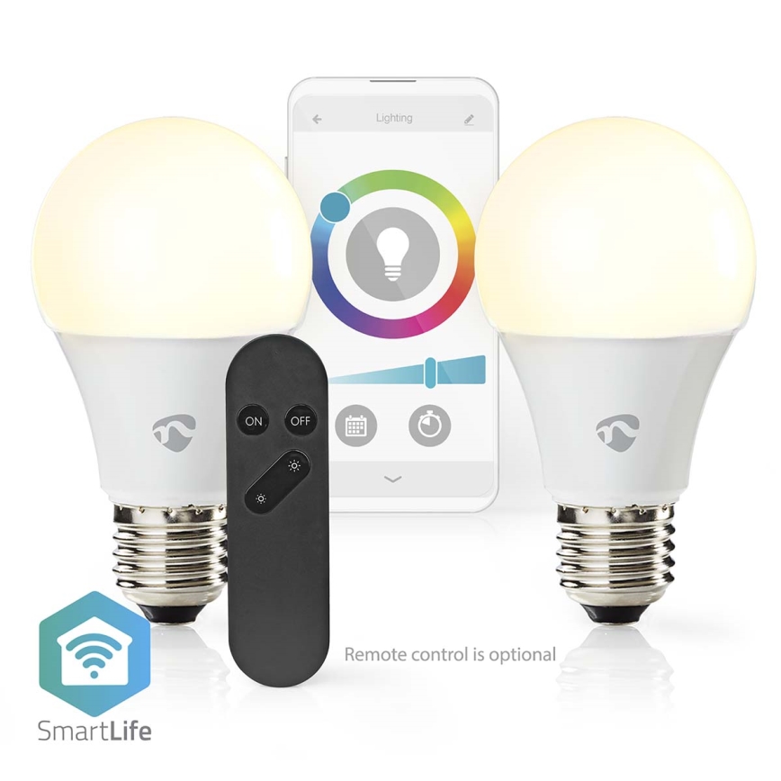 Set van 2 dimbare LED RGBW-lampen SmartLife E27/9W/230V Wi-Fi 2700-6500K