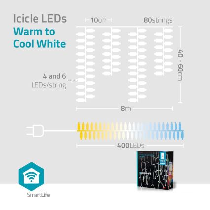 LED dimbare buiten kerstgordijn 400xLED/11 functies 11m IP65 Wi-Fi Tuya