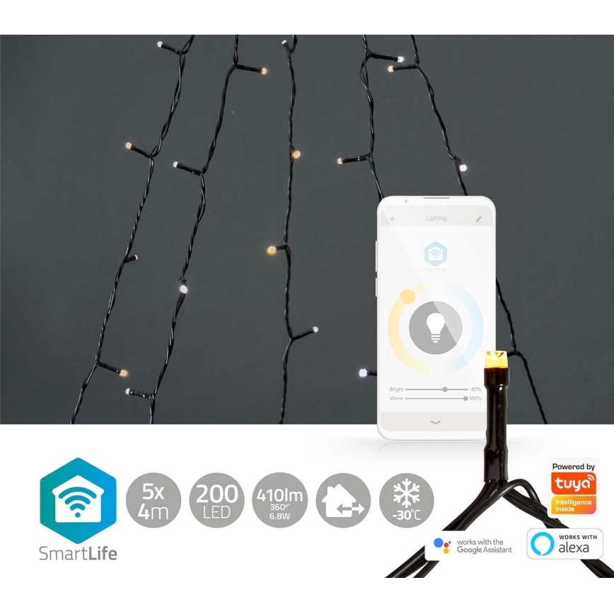 LED Kerst Lichtgordijn voor Buiten 200xLED/8 functies 5x7m IP65 Wi-Fi Tuya warm tot koud wit