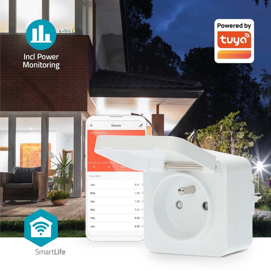 Slim stopcontact 3680W/230V/ Type E/16A Wi-Fi Tuya IP44