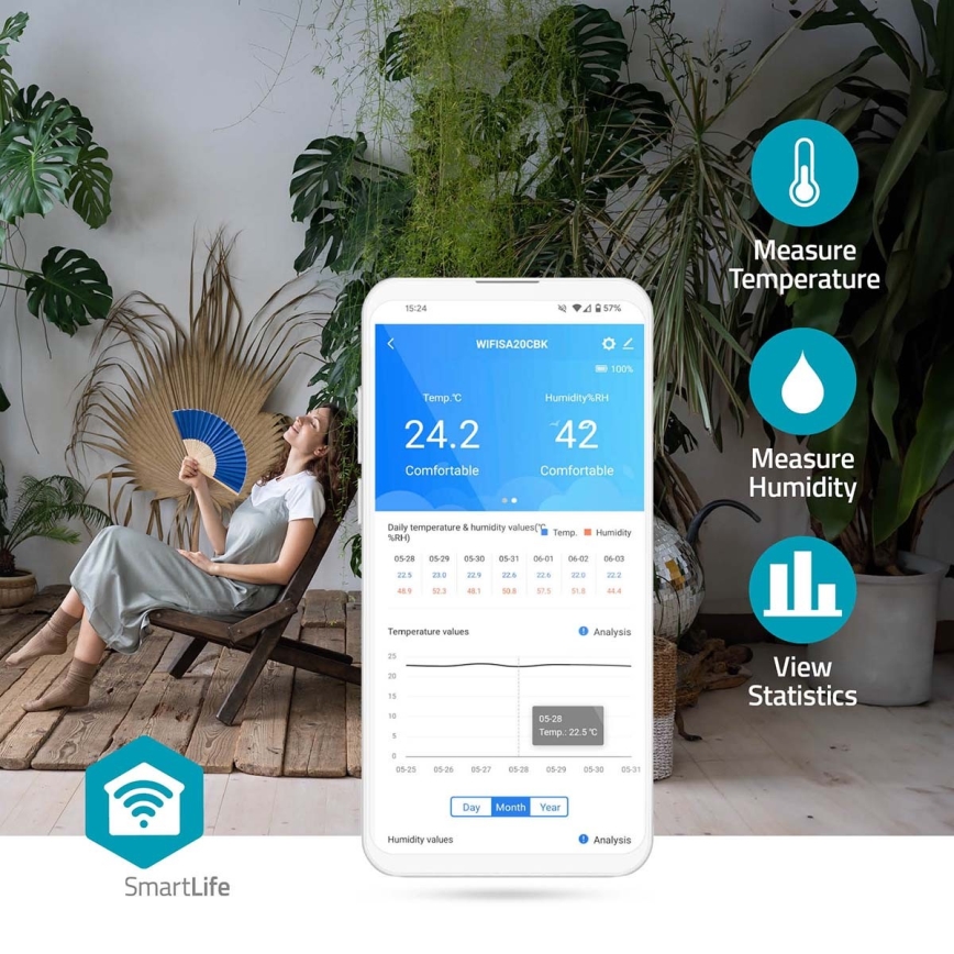 Slimme luchtkwaliteitsmonitor met LED scherm SmartLife Wi-Fi