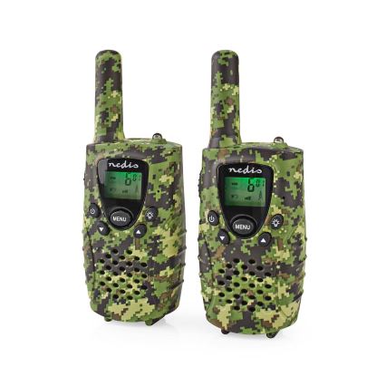 SET 2x Walkietalkie met LED-verlichting 3xAAA bereik 8 km camouflage