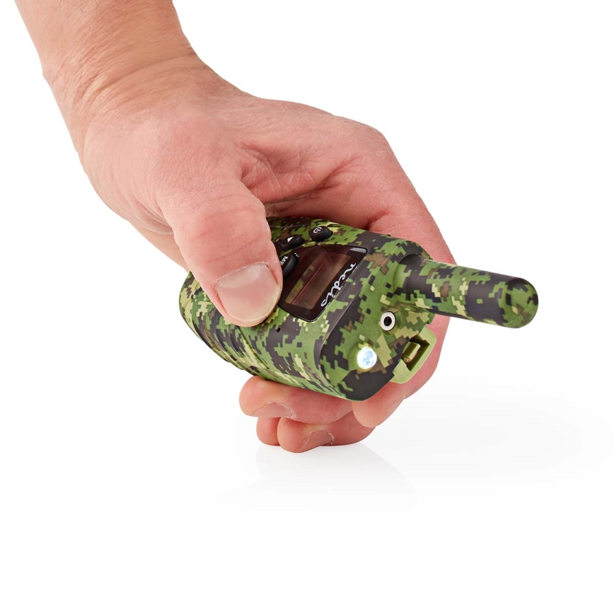 SET 2x Walkietalkie met LED-verlichting 3xAAA bereik 8 km camouflage