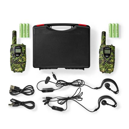 SET 2x Walkietalkie met LED-verlichting 3xAAA bereik 8 km camouflage