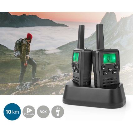 SET 2x Oplaadbare walkietalkie met LED-lampje 1300 mAh bereik 10 km