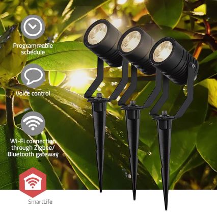 Set van 3 dimbare RGBW LED buitenlampen SmartLife LED/3W/230V IP65 Wi-Fi Tuya zwart