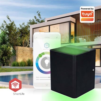 Dimbare LED RGBW buitenmuurlamp SmartLife LED/12W/230V IP65 Wi‑Fi Tuya zwart