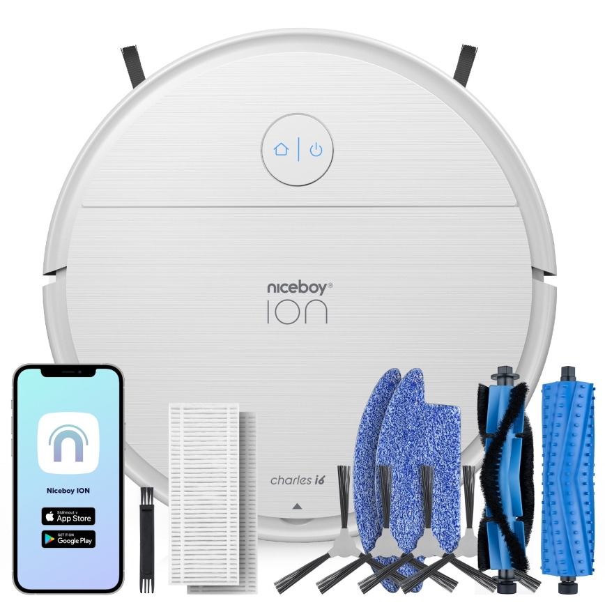 Niceboy ION Charles i6 - Slimme robotstofzuiger 2in1 2600 mAh Wi-Fi wit