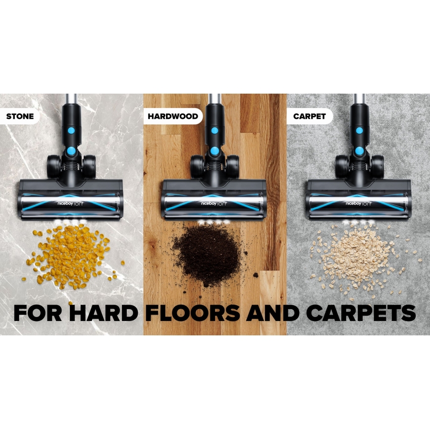Niceboy ION Hurricane H7 - Flexibele snoerloze steelstofzuiger 2in1 200W/2200 mAh zwart