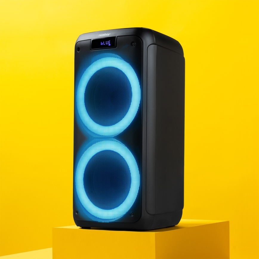 Niceboy PARTY Boss 2 - LED Draadloze luidspreker met een microfoon en powerbank Functie 200W/4500 mAh + afstandsbediening