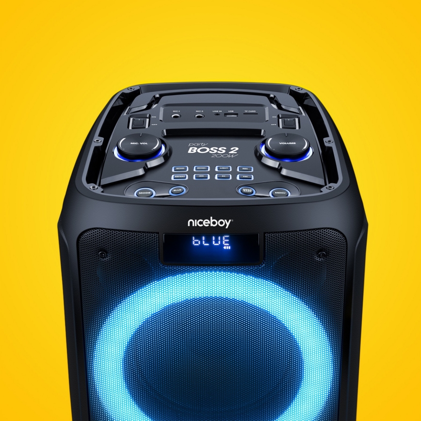 Niceboy PARTY Boss 2 - LED Draadloze luidspreker met een microfoon en powerbank Functie 200W/4500 mAh + afstandsbediening