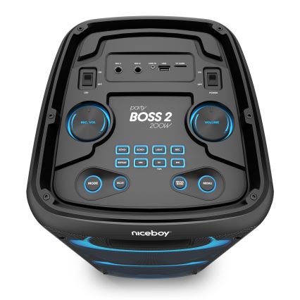 Niceboy PARTY Boss 2 - LED Draadloze luidspreker met een microfoon en powerbank Functie 200W/4500 mAh + afstandsbediening