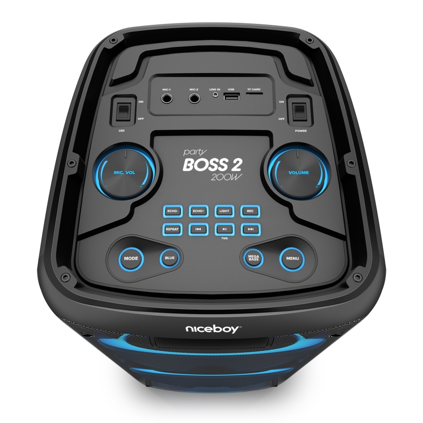 Niceboy PARTY Boss 2 - LED Draadloze luidspreker met een microfoon en powerbank Functie 200W/4500 mAh + afstandsbediening