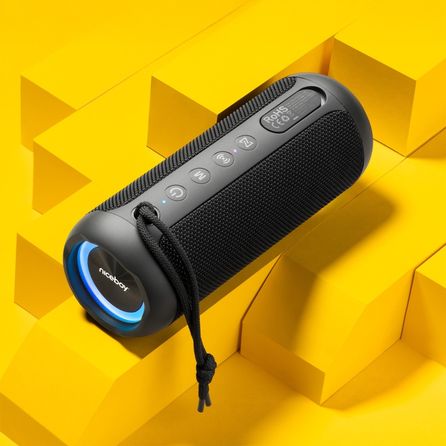Niceboy Polaris - LED Draadloze luidspreker met een microfoon 30W/4000 mAh IPX7 zwart