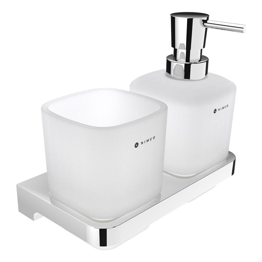 NIMCO MA 2905831C-26 - Zeepdispenser voor aan de muur en tandenborstelhouder MAYA 320 mm mat glas/glanzend chroom