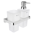 NIMCO MA 2905831H-26 - Zeepdispenser voor aan de muur en tandenborstelhouder MAYA 290 mm mat glas/glanzend chroom