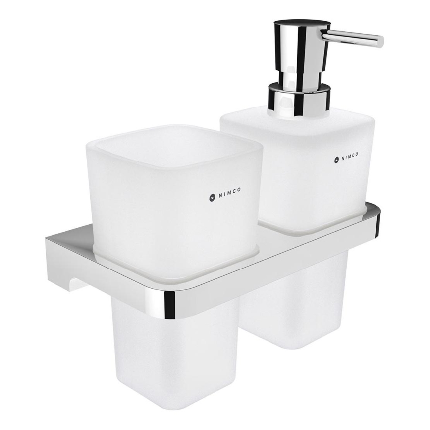 NIMCO MA 2905831H-26 - Zeepdispenser voor aan de muur en tandenborstelhouder MAYA 290 mm mat glas/glanzend chroom