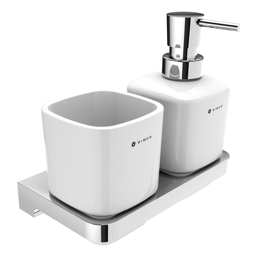 NIMCO MA 2905831K-T-26 - Zeepdispenser voor aan de muur en tandenborstelhouder MAYA 320 mm wit/glanzend chroom