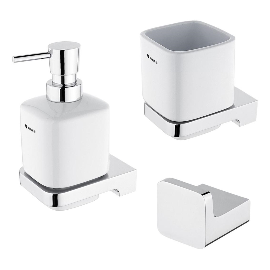 NIMCO MA set-31K-26 - Wandgemonteerde zeepdispenser, tandenborstelhouder en wandhaak MAYA 320 mm wit/glanzend chroom