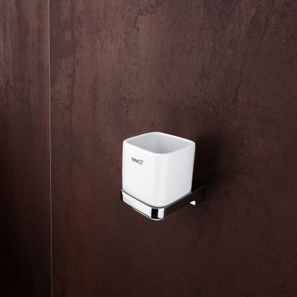 NIMCO MA set-31K-26 - Wandgemonteerde zeepdispenser, tandenborstelhouder en wandhaak MAYA 320 mm wit/glanzend chroom