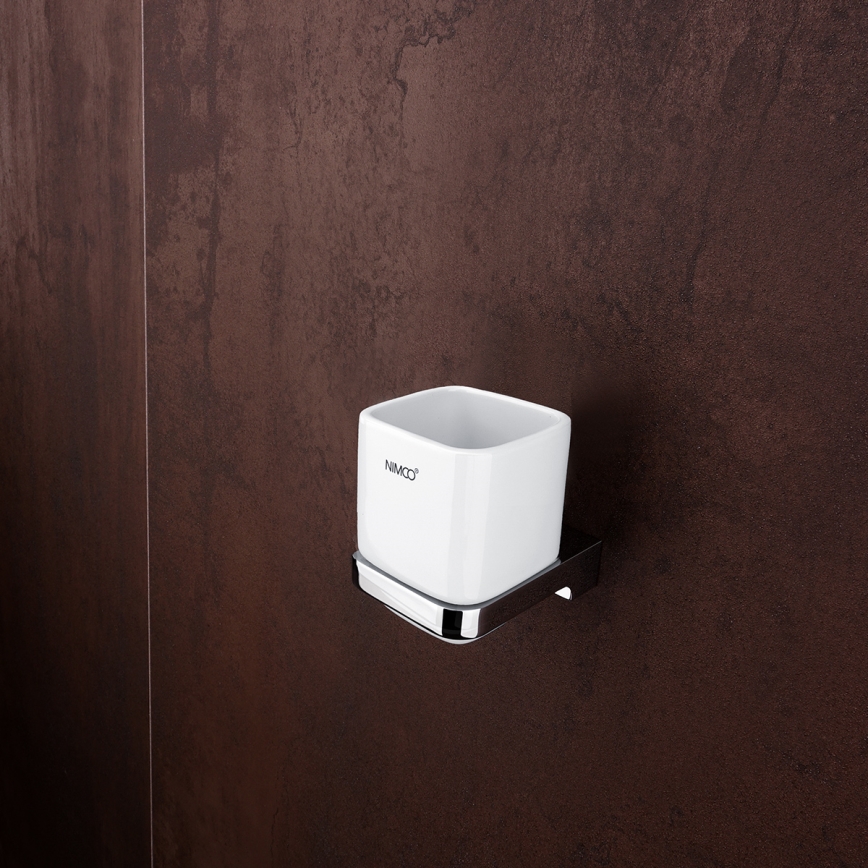 NIMCO MA set-31K-26 - Wandgemonteerde zeepdispenser, tandenborstelhouder en wandhaak MAYA 320 mm wit/glanzend chroom