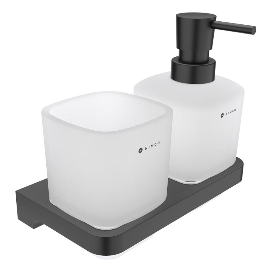NIMCO MAC 2905831C-T-90 - Zeepdispenser voor aan de muur en tandenborstelhouder MAYA 320 mm mat glas/mat zwart