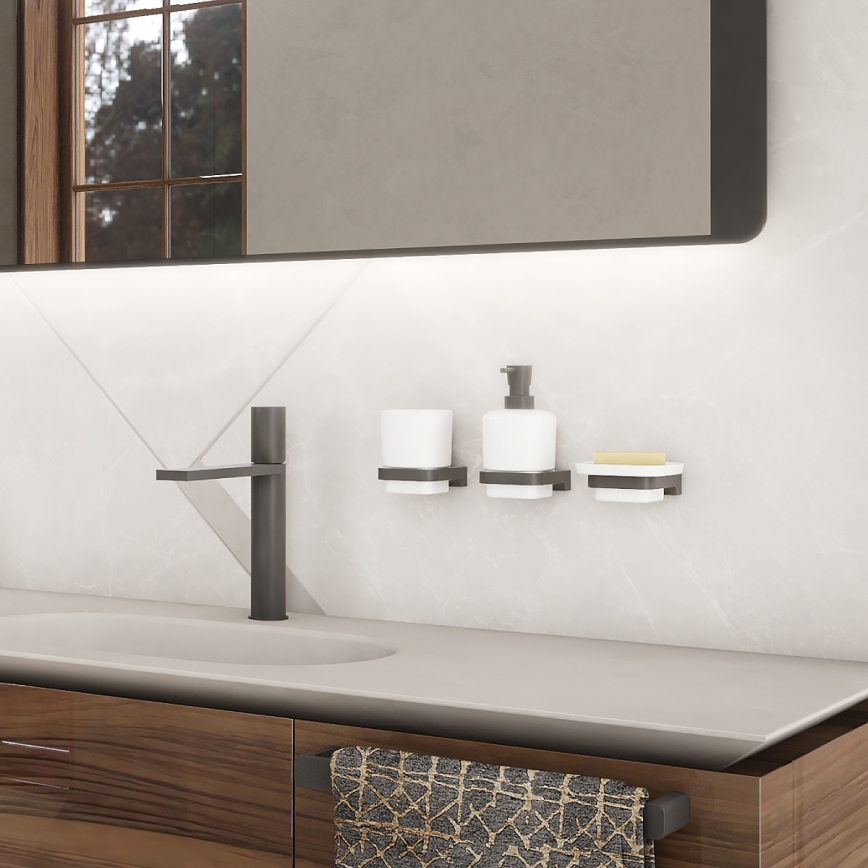 NIMCO MAC 2905831K-T-90 - Zeepdispenser voor aan de muur en tandenborstelhouder MAYA 320 mm wit/mat zwart
