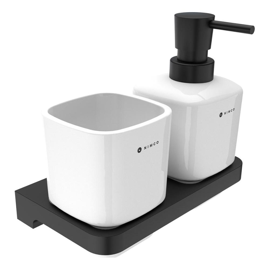 NIMCO MAC 2905831K-T-90 - Zeepdispenser voor aan de muur en tandenborstelhouder MAYA 320 mm wit/mat zwart